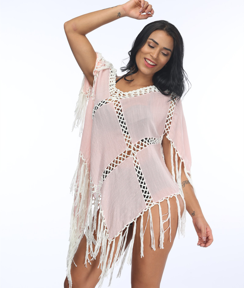 4717Fringe Crochet Beachwear Shawl